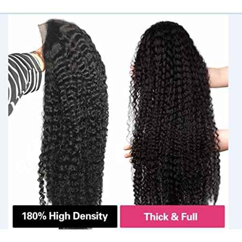 180% Density Deep Wave Lace Front Wigs Human Hair 13x4 Deep Wave Frontal Wig Curly Wigs for Women Pre Plucked with Baby Hair HD Transparent Lace Front Wigs(13x4 deep wave wig,20 Inch)