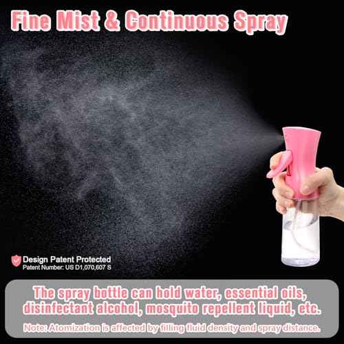 Spray Bottle,Fine Mist Spray for Hair,Ultra-Fine Continuous Spray Bottle for Skincare,Plant Care,Pet Grooming,Cleaning, Refillable Spray Container,Christmas Gift (1Pcs Light Pink 6.8oz)