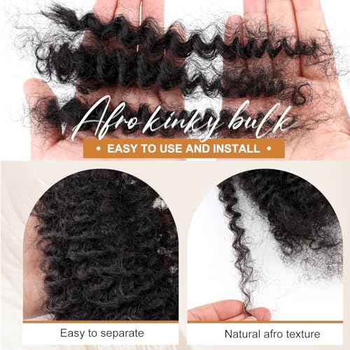 Afro Kinky Bulk Human Hair 12 Inch 30g/Pack 3 Packs for Loc Extensions, Dreadlocks, Braiding, Twist ? Afro Kinky Curly Bulk Human Hair for DIY Locs, Dreadlock Repair, 4B 4C Texture for Black Hair