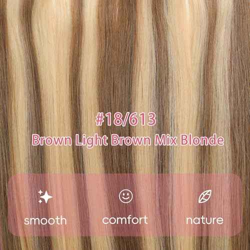 Eliysko Undetectable Invisible Tape Hair Human Hair Extensions Seamless Blending 100% Remy Hair #613/18 Brown Light Brown Mix Blonde 18inch 50G/20s Invisible Tape in Hair Extensions Tape in Extension