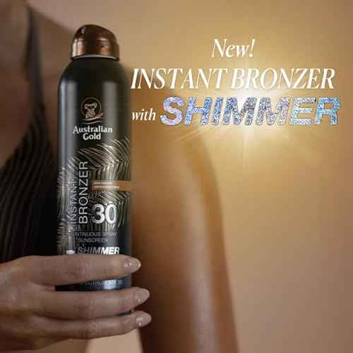 Australian Gold SPF 30 Continuous Sunscreen Spray with Instant Bronzer & Shimmer, 6 oz, Broad Spectrum UVA/UVB Protection, Water Resistant Scented Spray Sunscreen, Cocoa Dreams Fragrance