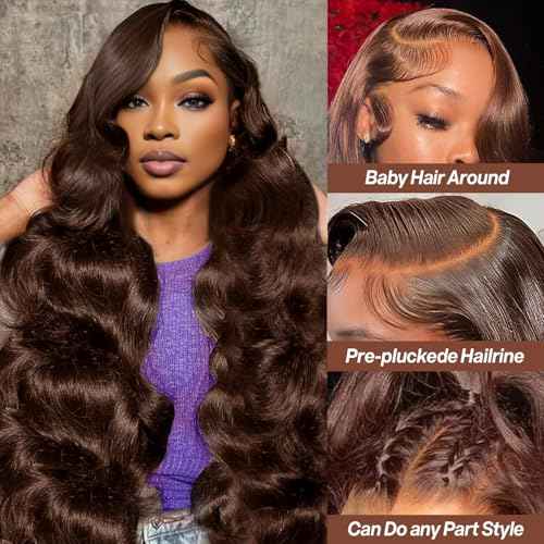 Chocolate Brown Human Hair Wig 13X4 Body Wave Lace Front Wigs Human Hair Pre Plucked 200 Density HD Frontal Wig Colored Brown Glueless Wigs 18 Inch