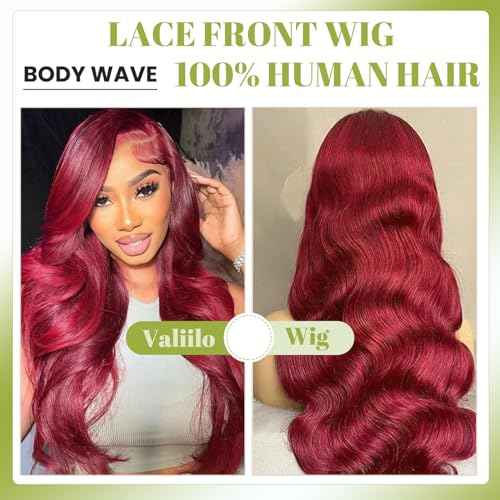 30 Inch Burgundy Body Wave Human Hair Wig 13x4 Lace Front Wigs Human Hair Pre Plucked 99j Burgundy Wig Human Hair with Free Part 180% Density Glueless Colored Wig for Women
