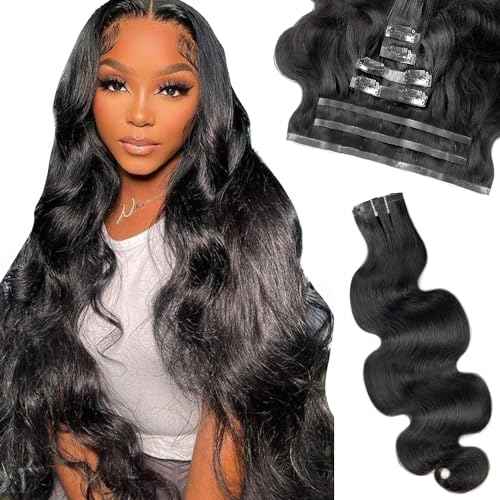 Seamless Clip In Hair Extensions Real Human Hair Invisible PU Skin Weft Body Wave Clip Ins 100% Unprocessed Brazilian Remy Human Hair Extensions 7pcs with 16Clips 110g£¨Natural Black,26 inch£©