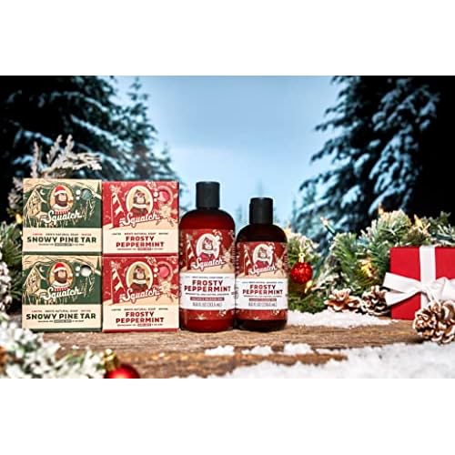 Dr. Squatch Men's Natural Soap and Hair Care - Snowy Pine Tar and Frosty Peppermint Shampoo and Conditioner - Blizzard Expanded Pack - Limited Edition Holiday Bundle