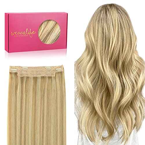 WENNALIFE (Increase 50% Lifespan) Real Human Hair 18 inch 95g Light Blonde Highlighted Golden Blonde Remy Invisible Transparent Wire Fish Line Hair Extensions