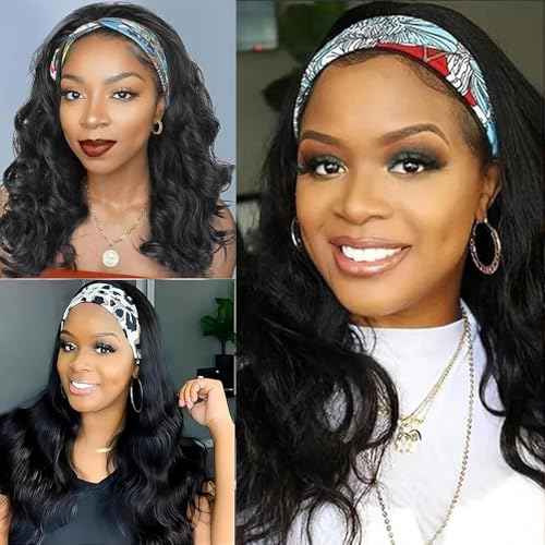 Headband Wig Human Hair Body Wave 22 Inch Glueless No Sew Headband Wig 100% Brazilian Virgin Hair 180% Dencity Wear and Go Headband Wigs for Black Women Natural Color Beginner Friendly