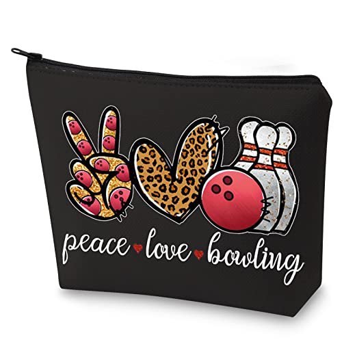 WZMPA Bowling Cosmetic Makeup Bag Bowling Lover Gifts Peace Love Bowling Ball Zipper Pouch For Women Girls (Peace Bowling BL)