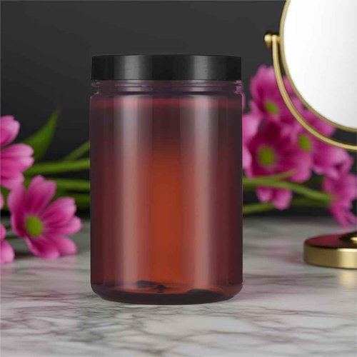 (6 pack) 25 oz Large Amber PET Plastic Refillable Jar with Black Smooth Foam Lined Lid