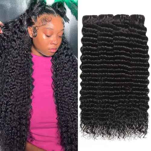 12A Deep Wave Human Hair Bundles 4 Pcs 18 20 22 24 Inch 100% Unprocessed Virgin Remy Hair Natural Black Water Wave Human Hair Extensions For Women