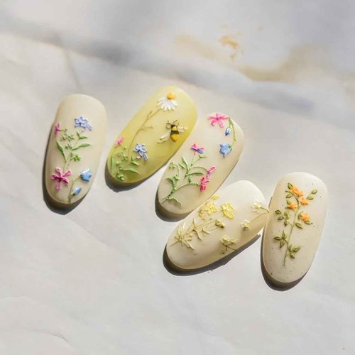 Dedyel Rural Wildflowers Nail Stickers 5D Embossed Wildflower Nail Stickers Spring Summer Red Yellow Blue White Flower Design Nail Art Decoration for Women Girls Kids