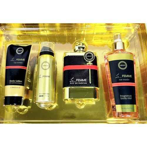 ARMAF Le Femme 4-Piece Set for Women, (3.4 Oz Eau De Parfum + 3.4 Oz Body Lotion + 1.7 Oz Body Spray + 8.4 Oz Body Mist)
