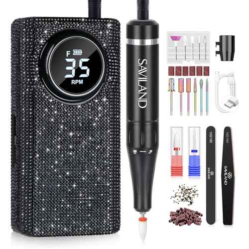 SAVILAND Professional Electric Nail Drill for Acrylic Nails : 35000RPM 2025 Portable Nail File Faster Removal Acrylic Nails & Large Battery Capacity for Nail Art, Pedicure Manicure Home Nail Salon
