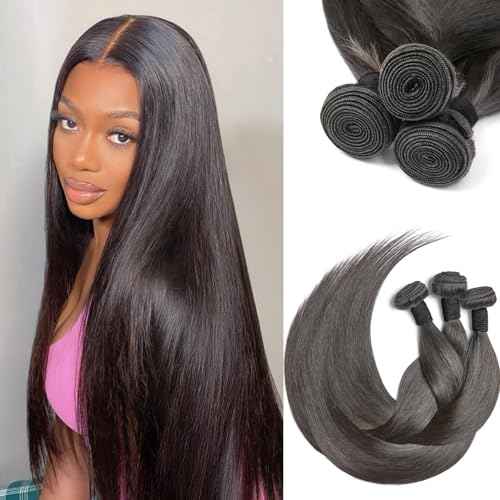 LUVME Human Hair Bundles Straight 14 16 18 inch, 100% Brazilian Virgin Human Hair Human Hair 3 Bundles, Unprocessed Double Weft 15A Grade, Soft & Full Natural Look for Black Women