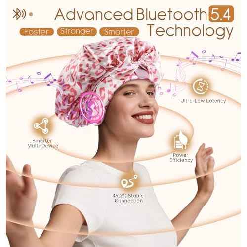 Bluetooth Silk Bonnet for Sleeping Women with Stereo Speaker, Ajustable Sleep Satin Bonnet Ideal Gift for Sleep, Music