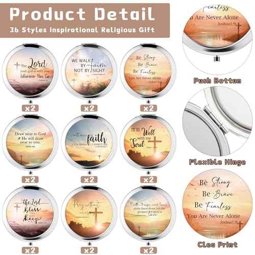 36 Pcs Thanksgiving Christian Compact Mirrors Gifts for Women Bulk Religious Pocket Mirror with Bible Verse Inspirational Scripture Quote Church Gifts for Ladies Church VBS Sunday School