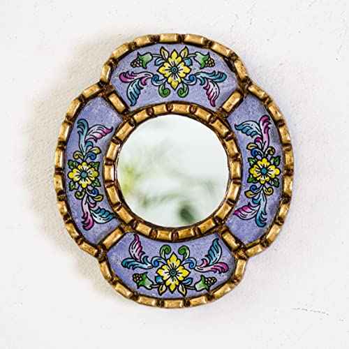 Artisan Small Accent Wall Mirror Set of 3 - Peruvian mirrors for wall with bronze leaf frame - Reverse Painted Glass Mirrors
