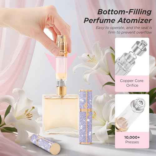 Travel Perfume Bottle Refillable, Sparkle Perfume Atomizer Leak-Proof Portable 5ML Mini Empty Atomizer Sprayer Bottle for Traveling and Outgoing (Purple, 5ML)