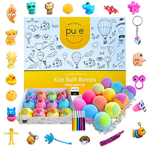 Kids Bath Bombs Gift Set - 12 4.2 oz Surprise Bath Bombs for Kids with Toys Inside! Make Bathtime Fun with Moisturizing Bath Bombs with Surprise Inside!