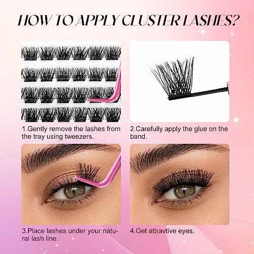 Lash Clusters DIY Eyelash Extensions 144 Clusters Lashes D Curl 0.07 Natural Individual Lash Extensions Mixed Tray False Eyelashes Soft & Strong Thin Band DIY at Home (F32-0.07D, 8-16mm)