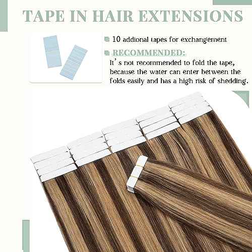 Rich Choices Tape in Hair Extensions Human Hair, 40pcs 80g 100% Remy Seamless Tape Hair Extensions Real Human Hair,14 Inch #4P27 Medium Brown Highlighted Dark Blond