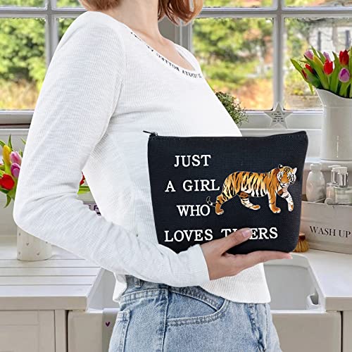 LEVLO Funny Tiger Cosmetic Bag Animal Lover Gift Just A Girl Who Loves Tigers Makeup Zipper Pouch Bag Tiger Lover Gift (Loves Tigers Black)