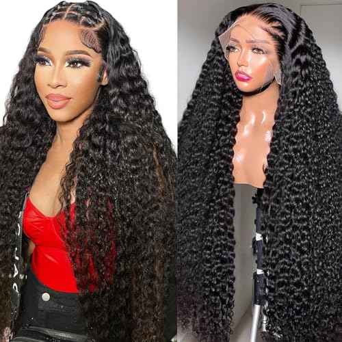 HD Transparent Deep Wave Lace Front Wigs Human Hair 200% Density 13x4 Deep Wave Lace Frontal Wigs for Women 26 Inch Deep Curly Lace Front Wig Glueless Deep Wave Wigs
