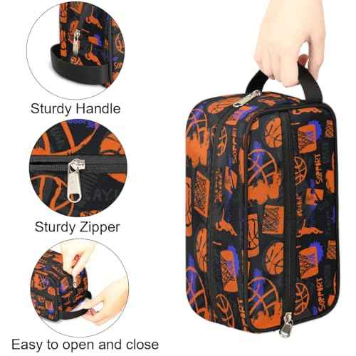 Travel Toiletry Bag for Boys Kids, Basketball Waterproof Hanging Dopp Kit for Men, Shaving Bag with Large Capacity for Travel, Sports, Shower
