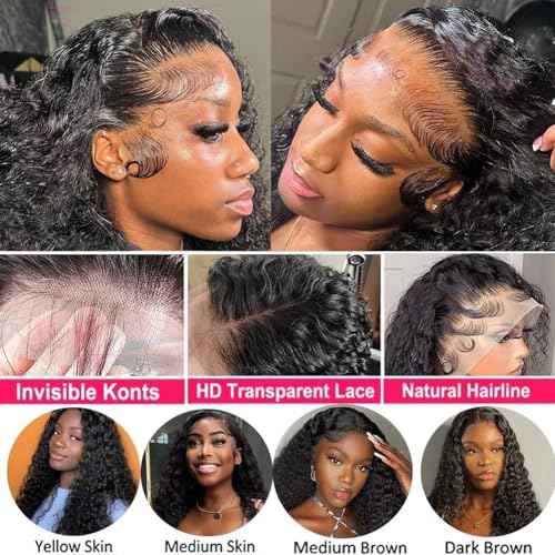 Water Wave Lace Front Wigs Human Hair 13x6 HD Transparent Lace Frontal Wigs Human Hair Pre Plucked 200% Density Water Wave Wig for Black Women Natural Color (13x6 Water Wave Wig, 28 Inch)