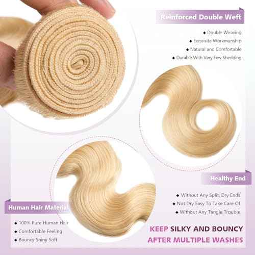 613 Bundles Human Hair Body Wave Single Bundle 32 Inch Blonde Human Hair Bundles 12A Grade 100% Unprocessed Brazilian Virgin Hair Weave Body Wave 100G Machine Double Weft