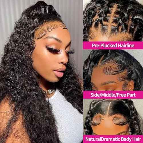 Deep Wave Lace Front Wigs Human Hair 13x4 HD Lace Front Wigs Human Hair Pre Plucked Brazilian Curly HumanHair Wig 200 Density Glueless Frontal Wigs For Women(14inch)