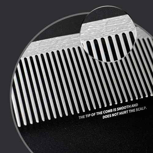 2 Pcs Metal Comb, Stainless Steel Fine Tooth Comb, Unbreakable Teeth Design, Anti Static comb, Heat Resistant, Professional Barber Comb Set, hair combs for men, Wood Grain Design