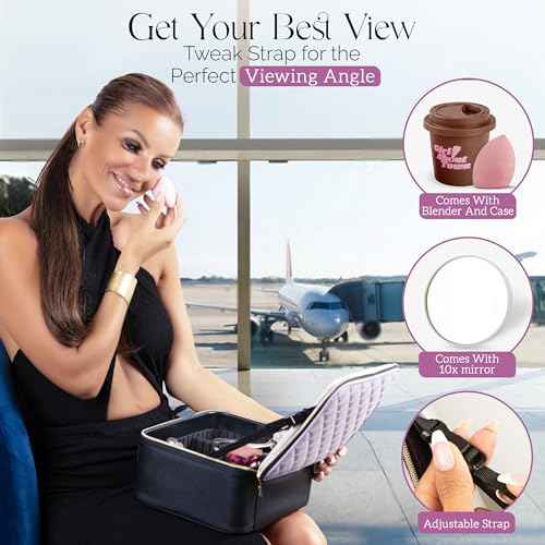 Girl About Town Travel Makeup Bag with LED Mirror - LED Makeup Bag with 10x Magnifier Mirror and Beauty Blender Included - Water-Resistant & Customizable Makeup Case with Lighted Mirror