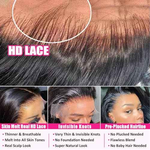 Sunelk 13x6 Lace Front Wigs Human Hair 200% Density HD Transparent Body Wave Lace Front Wigs Human Hair 10A Frontal Glueless Wigs for Women 24 Inch