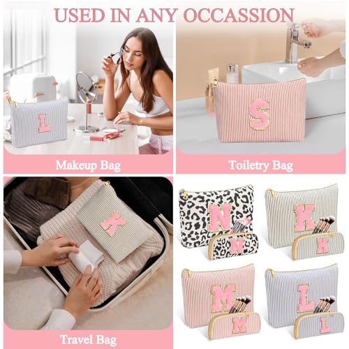 Personalized Initial Cute Pink Cosmetic Bag for Women, Graduation Gifts Makeup Pouch Organizer Bag for Girls 10-14, Travel Toiletry Bag for Her Mom Girlfriend Wife Teacher Birthday Gifts, Leopard U