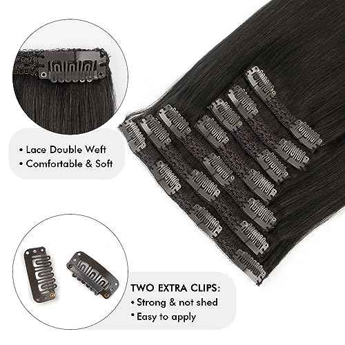 Sixstarhair Clip In Hair Extensions Remy Human Hair Off Black extensions Clip In Extensions 140g Per Pack Hair Extensions for Full Head 7 Pieces [Color 1B Off Black 16inch]
