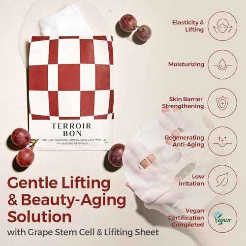 Vegan BioCell TangTang Firming Total Care Mask pack(38ml*4ea) Hydrating Grape Stem Cell&Collagen Lifting Facial Mask for Dry,Sensitive Skin, Korean premium Skin Care