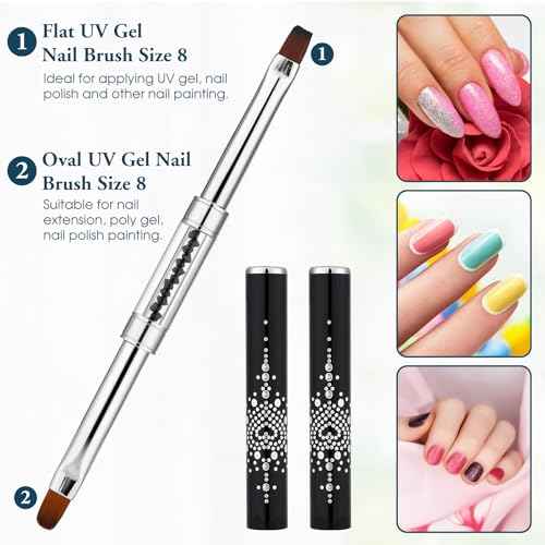 2pcs Hard Gel Nail Brush, French Manicure Brush French Tip Nail Gel Liner Brush, Builder Gel Brushes for Design Nails Dual-Ended Nail Design Brushes Rhinestone Handle Nail Brush Professional Nail Art