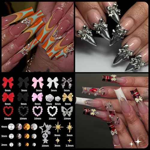12000PCS Flat Back Rhinestone Black Red Rhinestones Silver Face Gems Gold Nail Charms Flatback Pearls + Rhinestone Picker Tool 3D Shapes Nails Jewels for Bedazzling Face Makeup and Nail Art