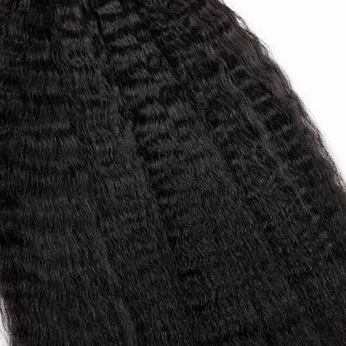Kinky Straight Human Braiding Hair For Boho Braids Wet and Wavy Bulk Human Hair No Weft 100g (1Pack-4PCS) Yaki Straight For Micro Braiding (Kinky Straight£¨#1B), 24 Inch)