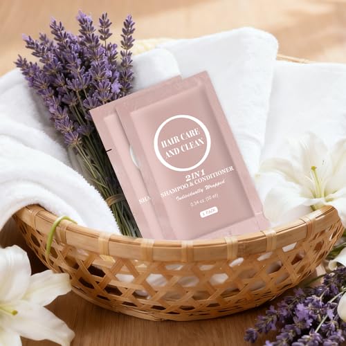 Travel Shampoo & Conditioner, 2 in 1 Shampoo Set Bulk, Mini Size Small Men Women Essential Cleansing Toiletries Amenities for Hotel, Shelter/Homeless/Nursing Home/Charity 0.34 Fl Oz(Pack of 100£©