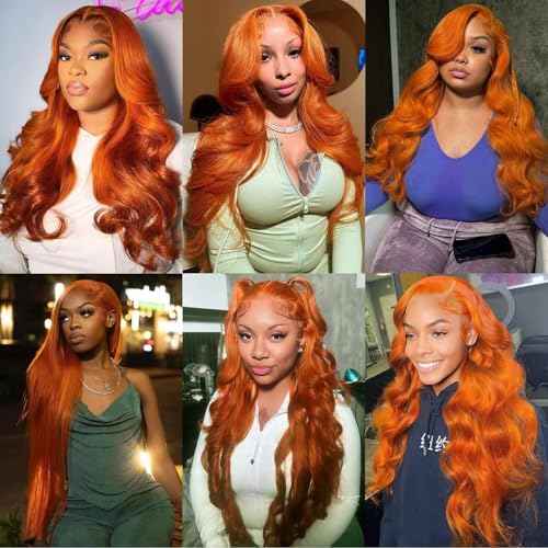 20 Inch Ginger Orange 13x6 Body Wave Lace Front Wigs Human Hair 200% Density Glueless HD Transparent Lace Frontal Wigs Human Hair Pre Plucked With Baby Hair Ginger For Women