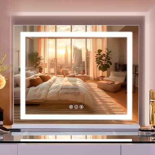 Fenair Vanity Mirror with Lights: 23" x 18" Lighted Makeup Mirror with Front Light and Backlit Hollywood Light Up Mirror with Dimmable 3 Modes and 10X Magnification Smart Touch Control for Vanity Desk
