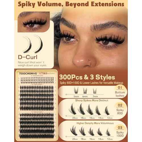 Spiky Manga Lash Clusters 12-20mm Anime Eyelash Clusters 300pcs Cluster Eyelash Extensions Fairy Eyelashes Cluster with Bottom Individual Lashes 80D+100D Volume DIY Lash Extension by TOOCHUNAG