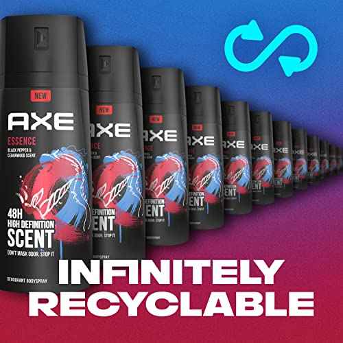 AXE Dual Action Body Spray Deodorant for Long Lasting Odor Protection Essence Black Pepper & Cedarwood Mens Deodorant Formulated Without Aluminum 4.0 oz, Twin Pack