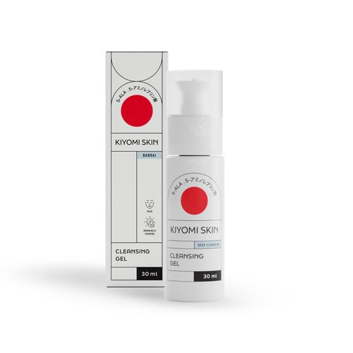 Kiyomi Skin Travel Size Cleansing Gel 1 fl.oz. With 5-ALA, AHA, Hyaluronic Acid Moisturizing Vegan Facial Cleanser Gel Make Up Remover Face Wash