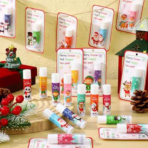 120 Pack Christmas Lip Balms Bulk Christmas Party Gifts Favors Stocking Stuffers Holiday Lip Balms Employee Staff Team Appreciation Gifts Thank You for Teacher Coworkers (Cute)