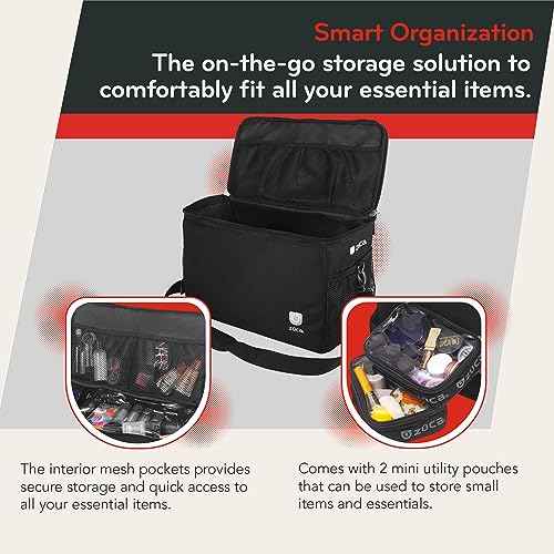 ZUCA MakeUp Artist Shoulder Bag w/Durable Utility Pouch Combo, MakeUp Organizer Bag -Lightweight,Versatile Multi-Compartment Design For Cosmetic Organization,Ideal For Travel & Makeup Sessions, Black