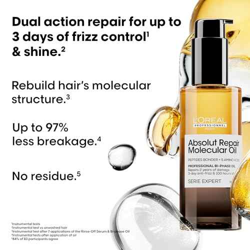 L'Or?al Professionnel Paris Absolut Repair Molecular High Shine Hair Oil ? Lightweight Fast-Absorbing Bi-phase Oil, Repairs 2 Years Hair Damage, 100 Hours Hair Shine, Anti-Frizz