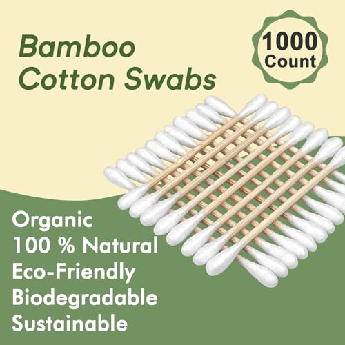 1000 Count Bamboo Cotton Swabs - Eco-Friendly Cotton Buds with Wooden Sticks for Home Cleaning, Personal Ear Cleaning, Makeup Application, and Personal Hygiene - Perfect for Daily Use